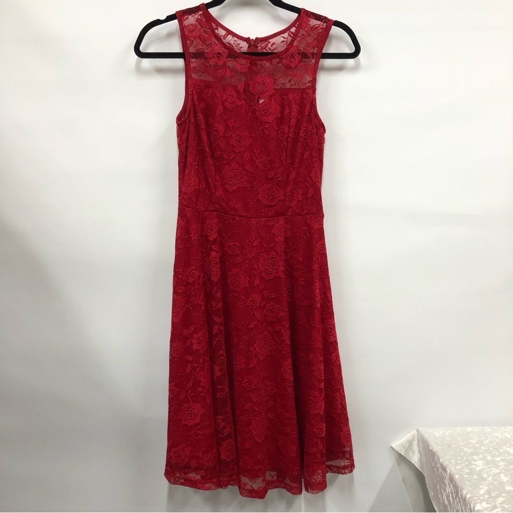 Dressystar Women red Floral Lace Dress size small sleeveless